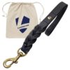 Leather Dog Traffic Lead for Large Breed Dogs with Braided Leather Tab