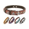 Leather Embroidered Dog Collar with Aztec Design for Small Medium Large Dogs - Brown Rust