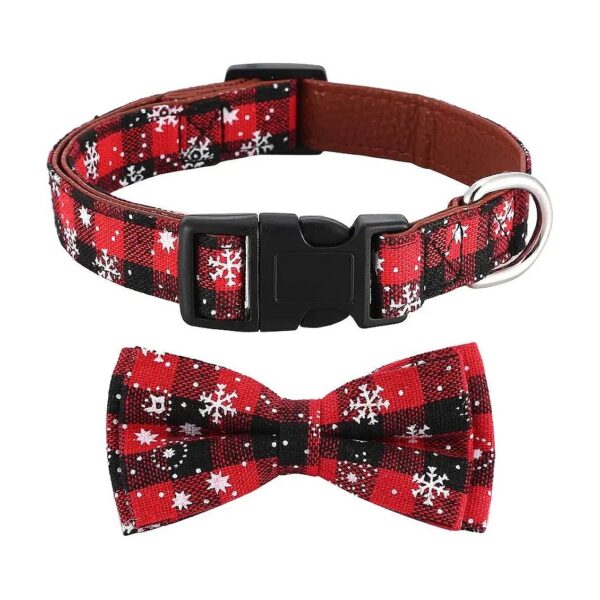 Leather-Free Plaid Pattern Dog Collar with Detachable Bow Tie for Small to Large Breeds