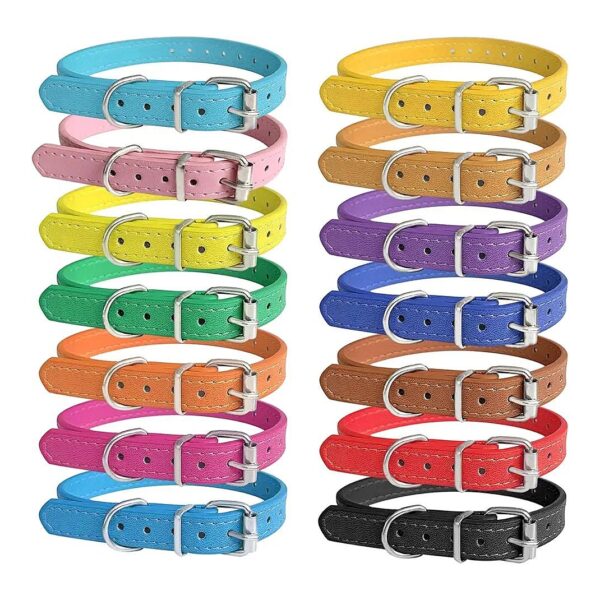 Leather Puppy Collars 14 Colors Adjustable ID Collars for Small Medium Large Breed Dogs