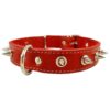 Leather Red Dog Collar with Metal Spikes, 1" Wide, 14-17" Neck