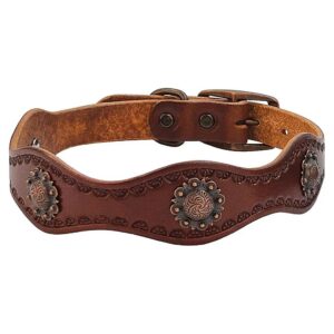 Leather Sundance Dog Collar with Brown Color and Heart Pattern