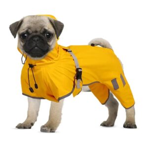 Leg Dog Raincoat Hood Reflective Strips Adjustable Belly Strap Lightweight Nylon