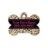 Leopard Print Dog Bone Tag with Pink Background and Personalized Pet Information