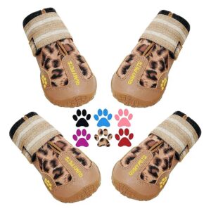 Leopard Print Dog Boots, Anti-Slip Sole for Snow and Ice, Size 3 for Large Dogs