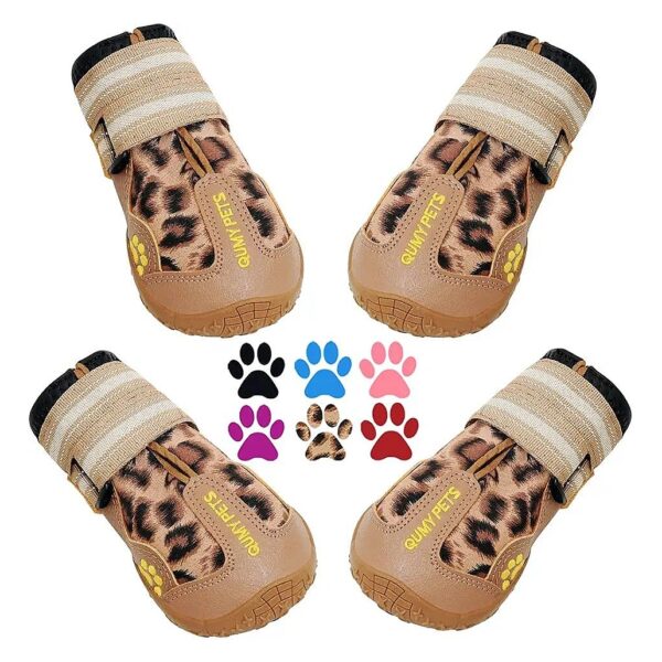 Leopard Print Dog Boots, Anti-Slip Sole for Snow and Ice, Size 3 for Large Dogs