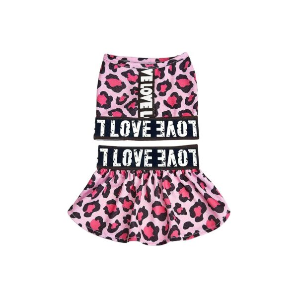 Leopard Print Letter Graphic Tank Top and Skirt Dress Set for Small Pets