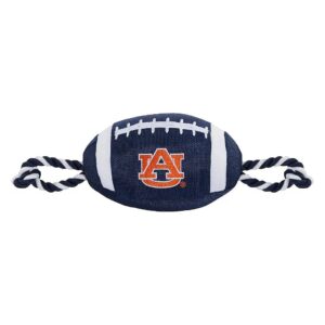 Licensed Auburn Tigers Team Color Football Dog Toy with Woven Team Logo