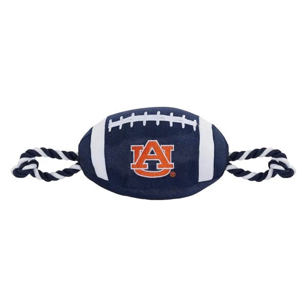 Licensed Auburn Tigers Team Color Football Dog Toy with Woven Team Logo