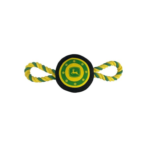 Licensed John Deere Tire Dog Toy for Pets with Embroidered Logo and Nylon Web