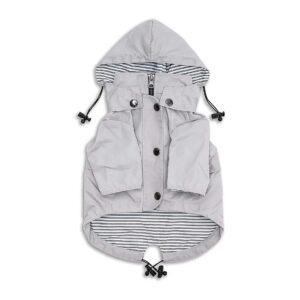 Light Gray Dog Raincoat with Reflective Buttons and Adjustable Drawstring for Perfect Fit