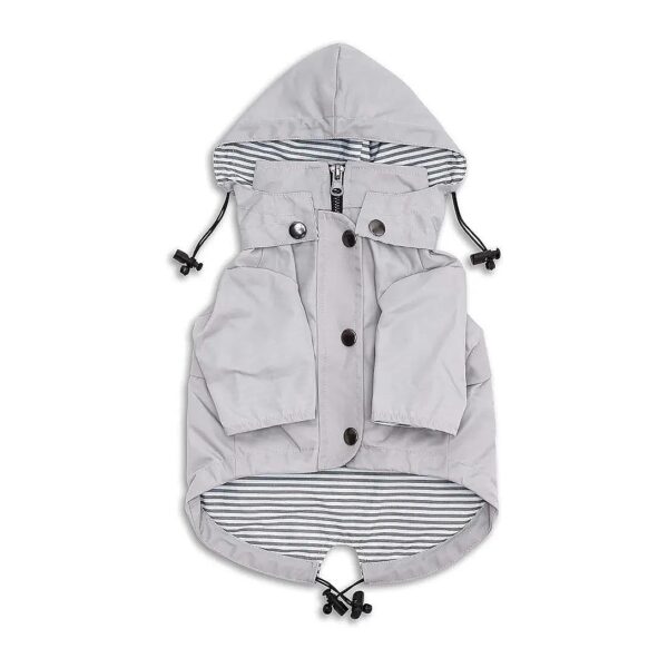 Light Gray Dog Raincoat with Reflective Buttons and Adjustable Drawstring for Perfect Fit