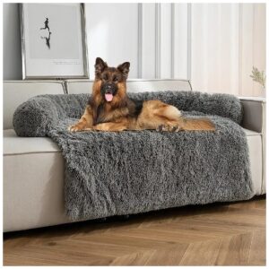 Light Grey Faux Fur Dog Bed with Washable Cover and Hidden Zipper