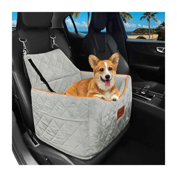 Light Grey Memory Foam Dog Car Seat for Small Dogs with Easy Clean Features