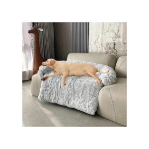 Light Grey Plush Dog Couch Cover with Head and Neck Support for Extra Large Dogs