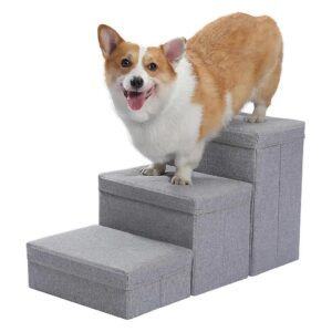 Lightweight 3-Step Dog Ladder with Storage for Small Breeds Up to 50 Pounds Grey