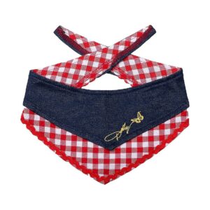 Lightweight Blue Denim Gingham Print Bandana for Small Dogs