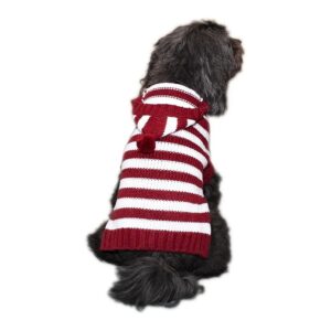 Lightweight Burgundy Stripe Dog Sweater with Size X-Small and 8 Inch Neck