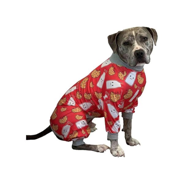 Lightweight Full Coverage Dog Pajamas Red Milk Cookie Print Pitbull Onesie