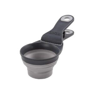 Lightweight Gray Dry Dog Food Scoop with 1/2 Cup Capacity and Clip Attachment