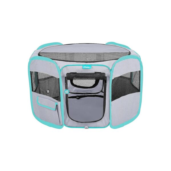 Lightweight Grey Pet Playpen for Dogs Cats and Small Pets with Easy Carry Bag