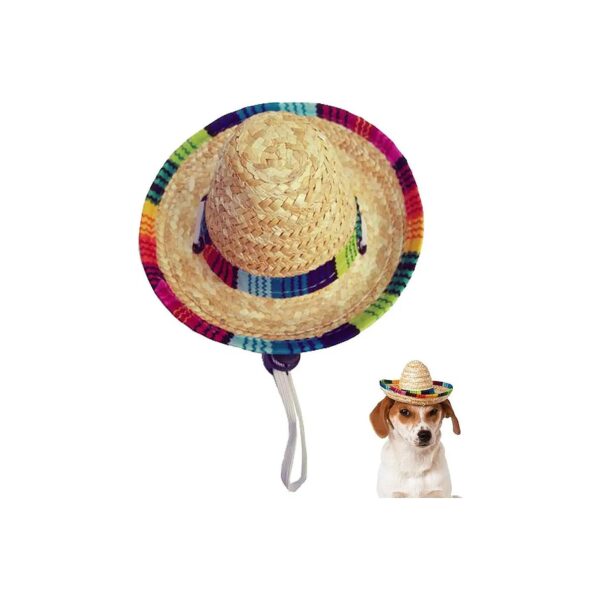 Lightweight Mini Straw Sombrero Hat Multi-Use Pet Apparel for Cats and Dogs