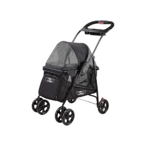 Lightweight Pet Stroller with Canopy and Cup Holder Tray in Black