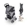 Lightweight Pet Travel Stroller with Storage Basket and Cup Holder for Dogs and Cats