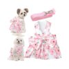 Lightweight Pink Floral Dog Dress with Matching Leash for Small Girl Dogs