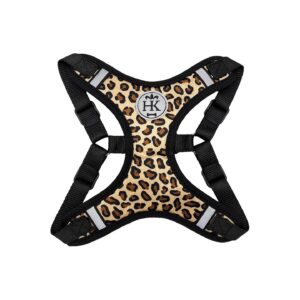 Lightweight Tan Leopard Harness for Small Dogs with Breathable Mesh and Reflective Safety