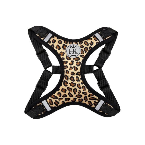 Lightweight Tan Leopard Harness for Small Dogs with Breathable Mesh and Reflective Safety