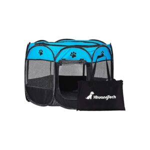 Lightweight and Durable Blue and Black Pet Playpen with Removable Mesh Shade Cover