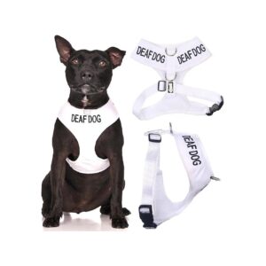 Limited Hearing Deaf Dog White Padded Waterproof Harness with Front and Back D Ring