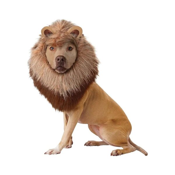 Lion Dog Costume Large Size Polyester Faux Fur with Fabric Ears and Mane for Pet Birthday