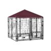 Lockable Outdoor Dog Kennel with Steel Fence and Rotating Bowl Holders for Easy Feeding