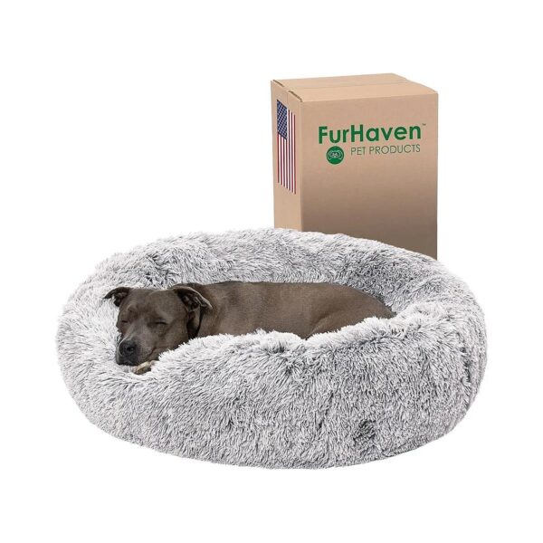 Long Faux Fur Donut Bed for Medium to Large Dogs with Machine Washable Cover