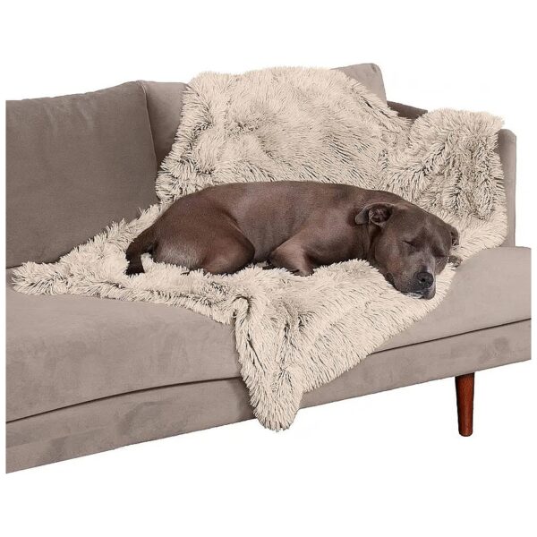 Long Faux Fur Waterproof Blanket for Dogs and Cats, Large, Taupe