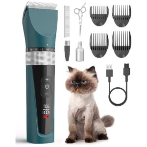 Long Hair Cat Clippers, Cordless Shaver with 5-Speed Motor and LCD Display for Novice Use