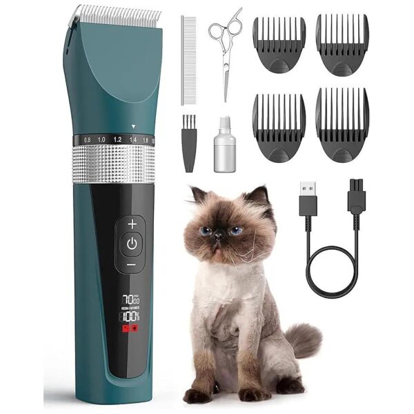 Long Hair Cat Clippers, Cordless Shaver with 5-Speed Motor and LCD Display for Novice Use