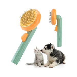 Long Haired Cat and Dog Brush with Self Cleaning Mechanism and Comfortable Plastic Handle