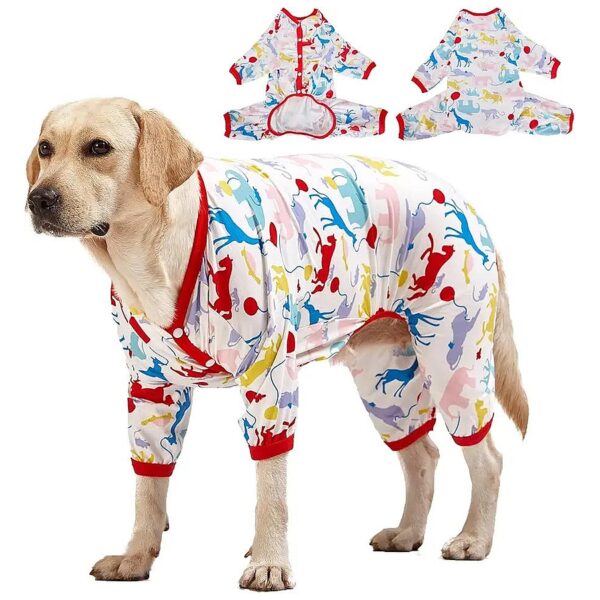 Long-Lasting Soft Print Dog Pajamas with Cuffs, Large Breed Comfortable Recovery Clothes