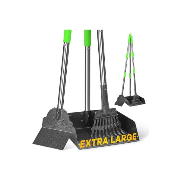 Long-Reach Pooper Scooper for Large Dogs with Metal Rake and Tray for Yard Cleanup