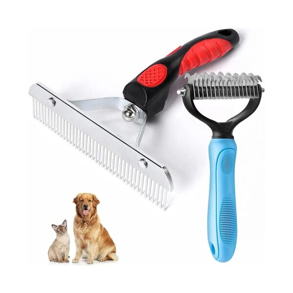 Long Tooth Dog Grooming Rake with Deshedding Brush Comb, Pet Beauty