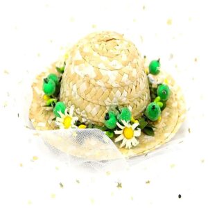 Lovely Handcrafted Green Straw Hat with Sunflower Pattern for Small Animals