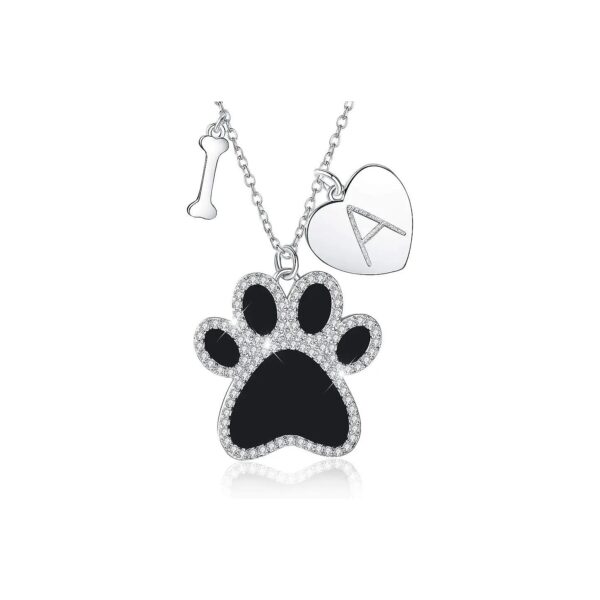 Lovely Pet Paw Print Necklace with 26 Alphabet Initials and Sterling Silver Chain Gift