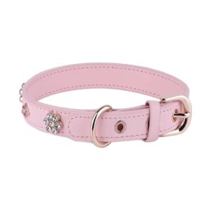 Lovely Pink Dog Collar with Rhinestones and Soft PU Leather for Small to Large Dogs