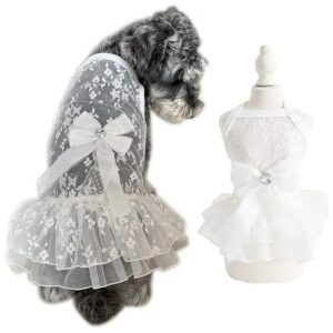 Lovely White Pet Skirt with Bow and Lace Trim for Cats and Small Dogs