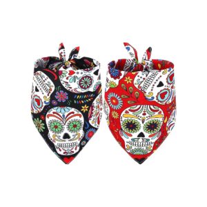 Lucky Color Skull Floral Pattern Bandanas for Small Medium Large Pet Dogs and Cats