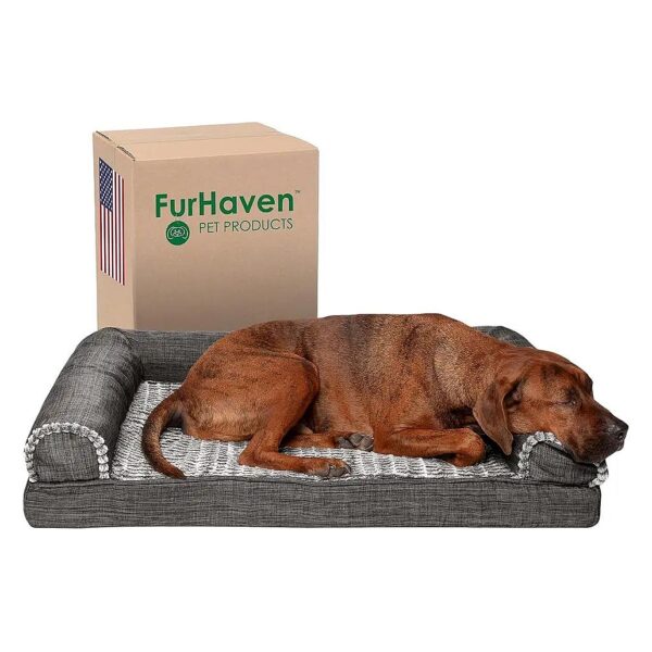 Luxe Faux Fur and Performance Linen Orthopedic Dog Bed for Large Dogs Up to 55 Pounds