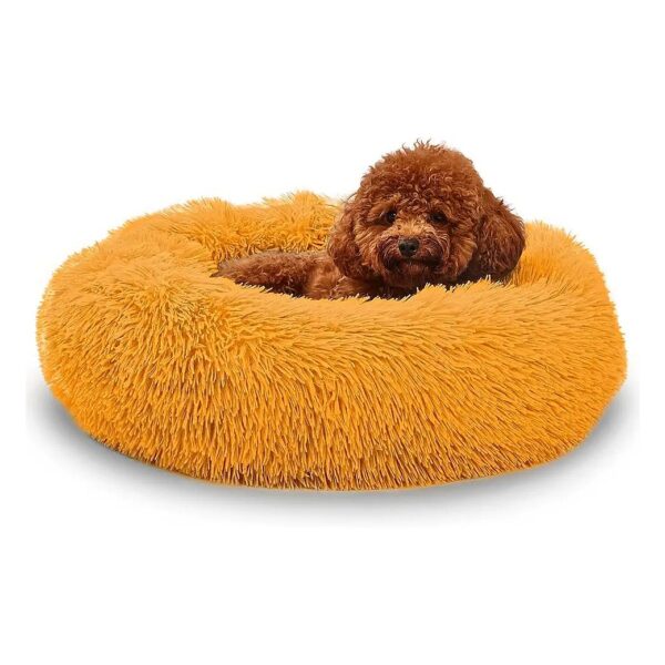 Luxurious Plush Caramel Donut Bed for Medium Dogs and Cats up to 45lbs